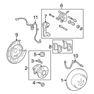 Toyota OE - Rear Suspension - Brake Components (USA Built), (Base / Limited / SE FWD)