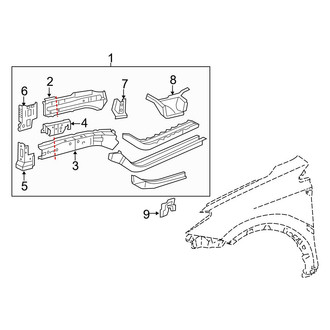Toyota OE - Fender - Structural Components & Rails (Canada Built, Japan Built, to 1/2014, Rails & Components), (FULL HYBRID EV-GAS (FHEV) / Gas)