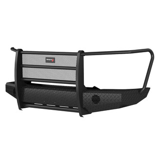 TrailFX® - Treadplate Full Width Black Powder Coated Front HD Bumper with Mesh Brush Guard