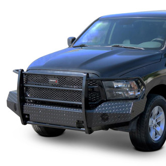 TrailFX® - Treadplate Full Width Black Powder Coated Front HD Bumper with Mesh Brush Guard