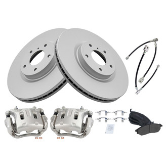 TRQ® - Front Disc Brake Kit with Semi-Metallic Pads, Calipers and Hoses