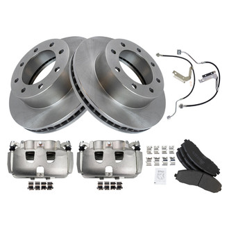 TRQ® - Front Disc Brake Kit with Semi-Metallic Pads, Calipers and Hoses