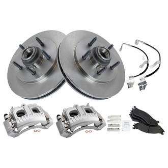TRQ® - Front Disc Brake Kit with Semi-Metallic Pads, Calipers and Hoses