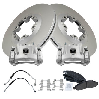 TRQ® - Front Disc Brake Kit with Semi-Metallic Pads, Calipers and Hoses