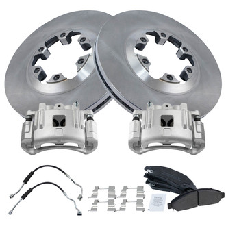 TRQ® - Front Disc Brake Kit with Semi-Metallic Pads, Calipers and Hoses