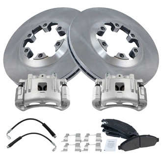 TRQ® - Front Disc Brake Kit with Semi-Metallic Pads, Calipers and Hoses