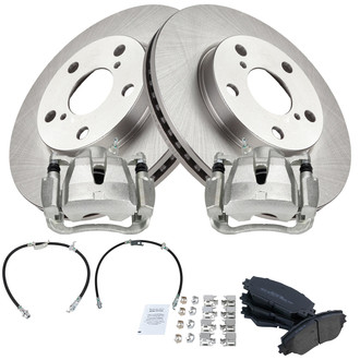 TRQ® - Front Disc Brake Kit with Semi-Metallic Pads, Calipers and Hoses