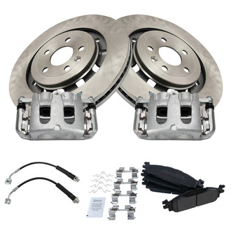 TRQ® - Front Disc Brake Kit with Semi-Metallic Pads, Calipers and Hoses