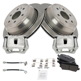 TRQ® - Rear Disc Brake Kit with Semi-Metallic Pads, Calipers and Hoses
