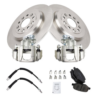 TRQ® - Rear Disc Brake Kit with Semi-Metallic Pads, Calipers and Hoses