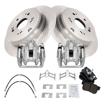 TRQ® - Rear Disc Brake Kit with Semi-Metallic Pads, Calipers and Hoses