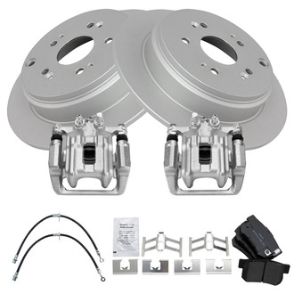 TRQ® - Rear Disc Brake Kit with Semi-Metallic Pads, Calipers and Hoses