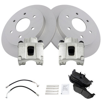 TRQ® - Rear Disc Brake Kit with Semi-Metallic Pads, Calipers and Hoses