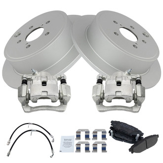 TRQ® - Rear Disc Brake Kit with Semi-Metallic Pads, Calipers and Hoses
