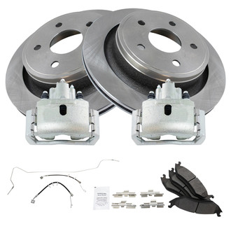 TRQ® - Rear Disc Brake Kit with Semi-Metallic Pads, Calipers and Hoses