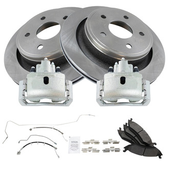 TRQ® - Rear Disc Brake Kit with Semi-Metallic Pads, Calipers and Hoses