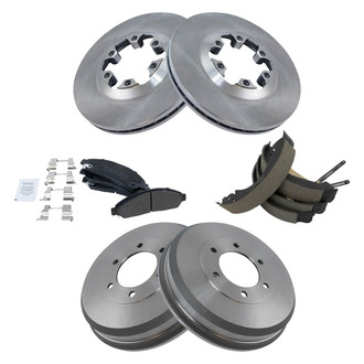 TRQ® - Front and Rear Disc and Drum Brake Kit with Semi-Metallic Pads