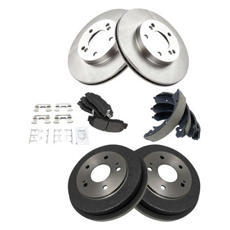 TRQ® - Front and Rear Disc and Drum Brake Kit with Semi-Metallic Pads