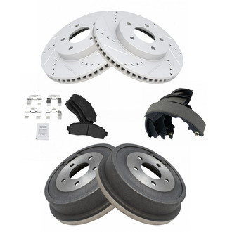 TRQ® - Performance Semi-Metallic Front and Rear Brake Kit with Drum and Shoes