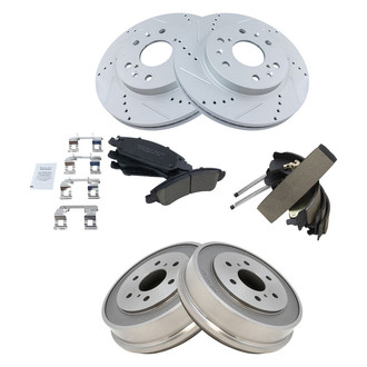 TRQ® - Performance Ceramic Front and Rear Brake Kit with Drum and Shoes