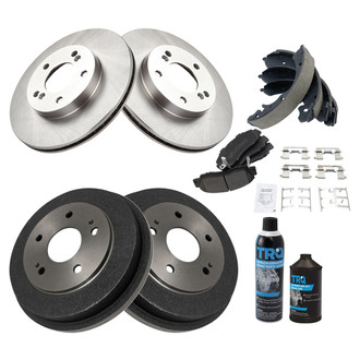 TRQ® - Front and Rear Disc and Drum Brake Kit with Semi-Metallic Pads