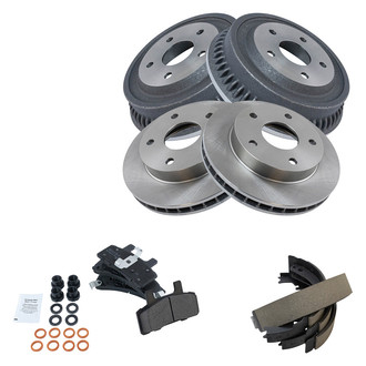 TRQ® - Front and Rear Disc and Drum Brake Kit with Semi-Metallic Pads