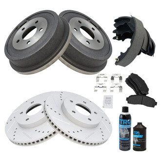TRQ® - Performance Semi-Metallic Front and Rear Brake Kit with Drum and Shoes