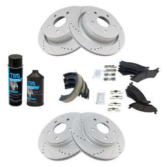 TRQ® - Performance Semi-Metallic Front and Rear Brake Kit with Parking Brake Shoes