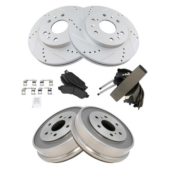 TRQ® - Performance Semi-Metallic Front and Rear Brake Kit with Drum and Shoes