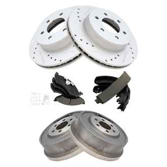 TRQ® - Performance Ceramic Front and Rear Brake Kit with Drum and Shoes