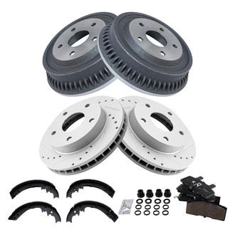 TRQ® - Performance Ceramic Front and Rear Brake Kit with Drum and Shoes