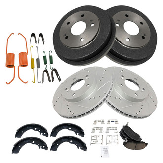 TRQ® - Performance Ceramic Front and Rear Brake Kit with Drum and Shoes