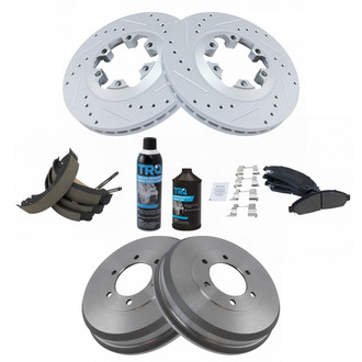 TRQ® - Performance Semi-Metallic Front and Rear Brake Kit with Drum and Shoes