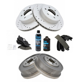 TRQ® - Performance Ceramic Front and Rear Brake Kit with Drum and Shoes