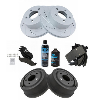 TRQ® - Performance Ceramic Front and Rear Brake Kit with Drum and Shoes