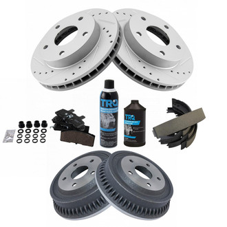 TRQ® - Performance Ceramic Front and Rear Brake Kit with Drum and Shoes