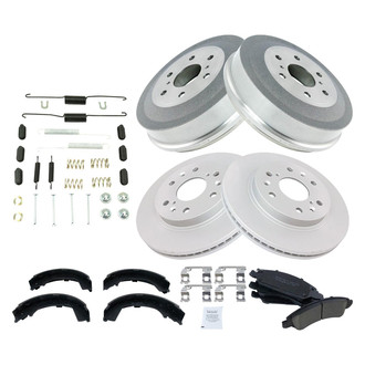 TRQ® - Front and Rear Disc and Drum Brake Kit with Ceramic Pads