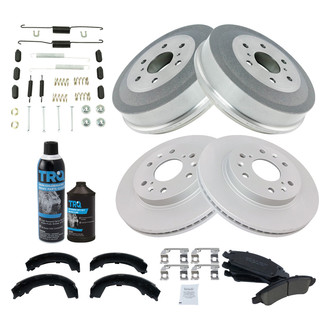 TRQ® - Front and Rear Disc and Drum Brake Kit with Ceramic Pads