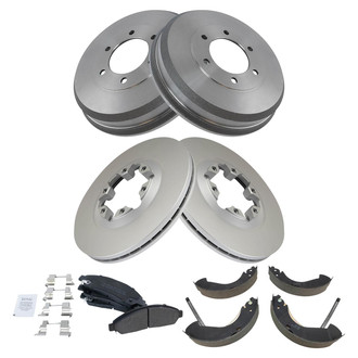 TRQ® - Front and Rear Disc and Drum Brake Kit with Semi-Metallic Pads