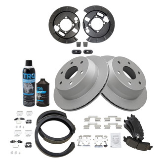 TRQ® - Rear Disc Brake Kit with Ceramic Pads and Shoes and Backing Plates