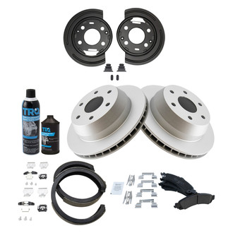 TRQ® - Rear Disc Brake Kit with Ceramic Pads and Shoes and Backing Plates