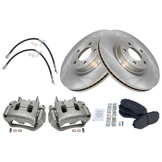 TRQ® - Front Disc Brake Kit with Semi-Metallic Pads, Calipers and Hoses