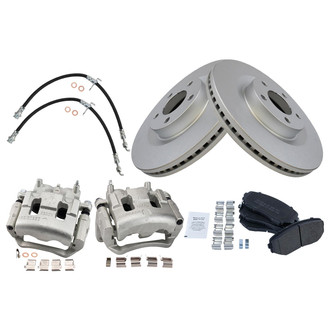 TRQ® - Front Disc Brake Kit with Semi-Metallic Pads, Calipers and Hoses