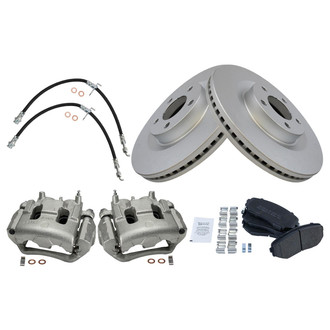 TRQ® - Front Disc Brake Kit with Semi-Metallic Pads, Calipers and Hoses