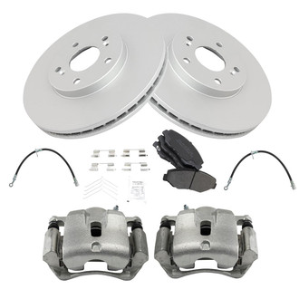 TRQ® - Front Disc Brake Kit with Semi-Metallic Pads, Calipers and Hoses
