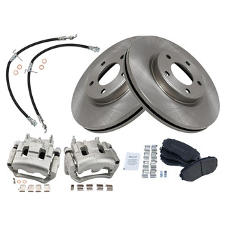 TRQ® - Front Disc Brake Kit with Semi-Metallic Pads, Calipers and Hoses