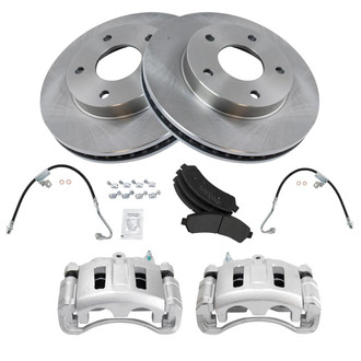 TRQ® - Front Disc Brake Kit with Semi-Metallic Pads, Calipers and Hoses