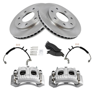 TRQ® - Front Disc Brake Kit with Semi-Metallic Pads, Calipers and Hoses