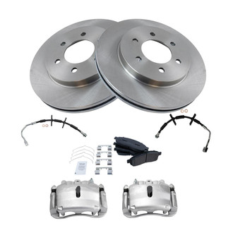 TRQ® - Front Disc Brake Kit with Semi-Metallic Pads, Calipers and Hoses