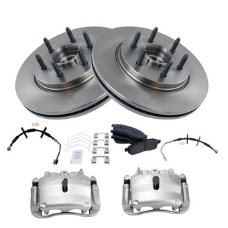 TRQ® - Front Disc Brake Kit with Semi-Metallic Pads, Calipers and Hoses